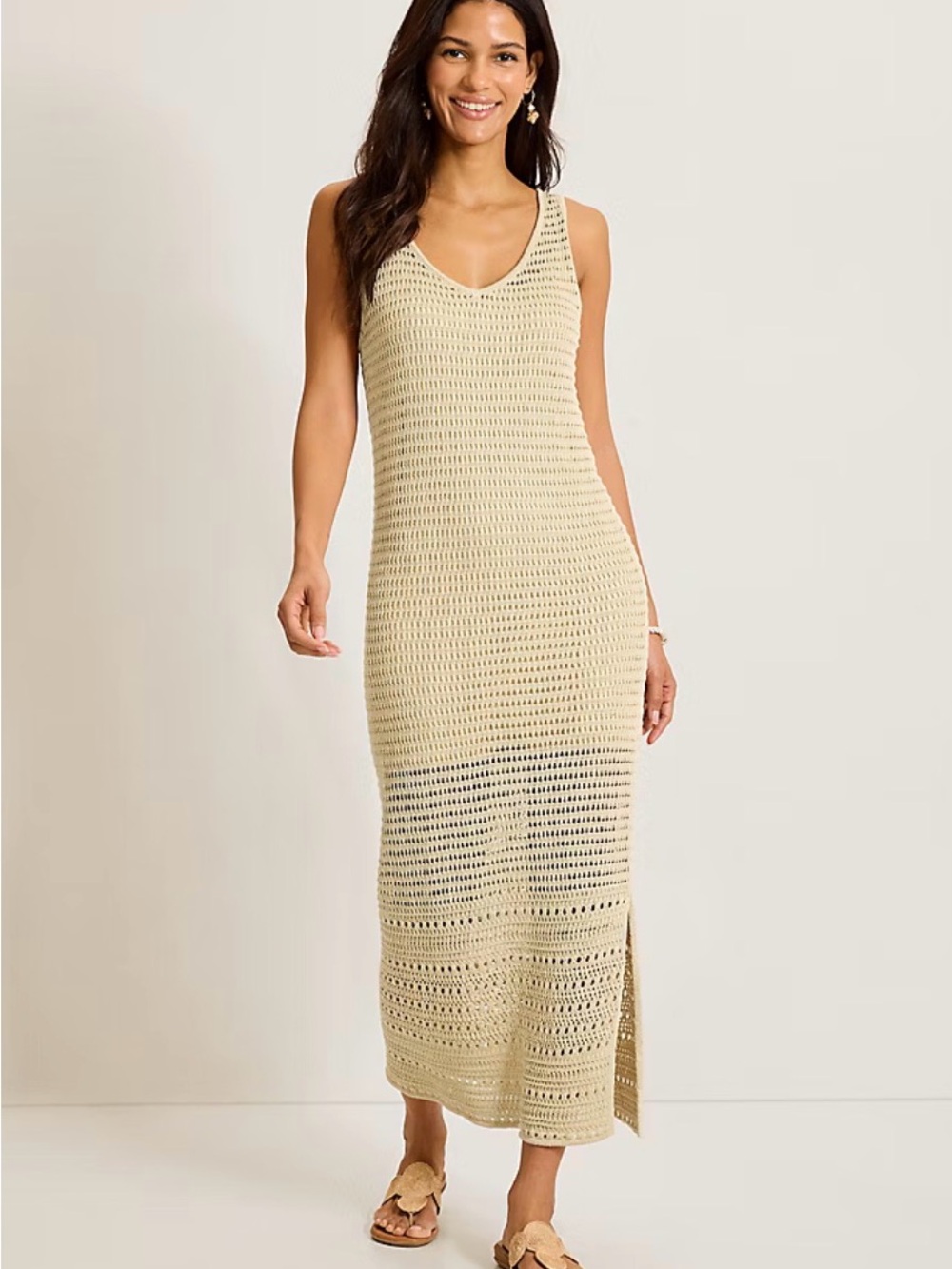 Tommy Bahama Nomad Khaki Crochet Midi Dress